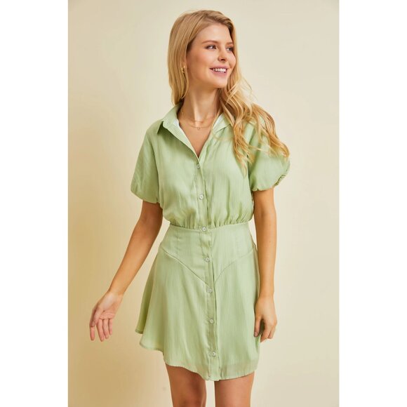 048 - Shiny Stripe Button Down Mini Dress - Picture 1 of 2